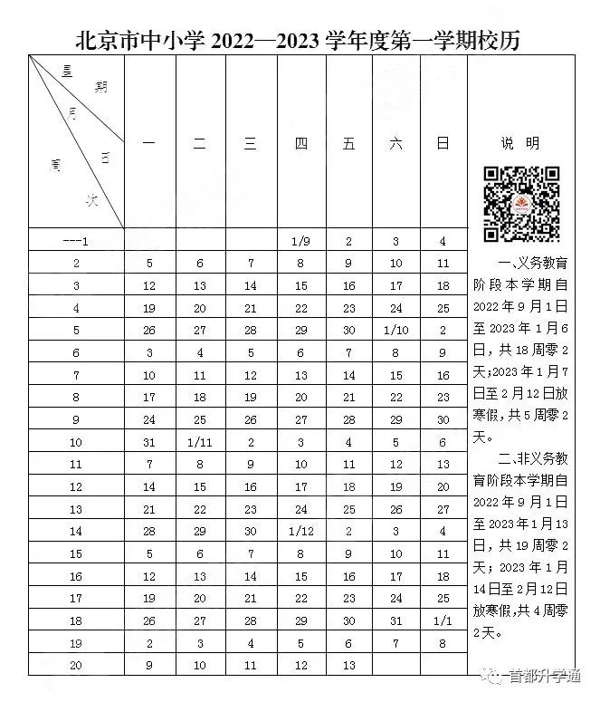 重磅！2022-2023学年北京市中小学校历公布，一起来看