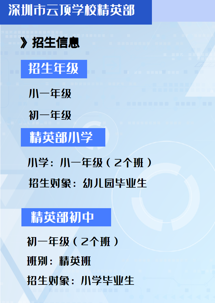 2022年深圳市云顶学校精英部招生计划