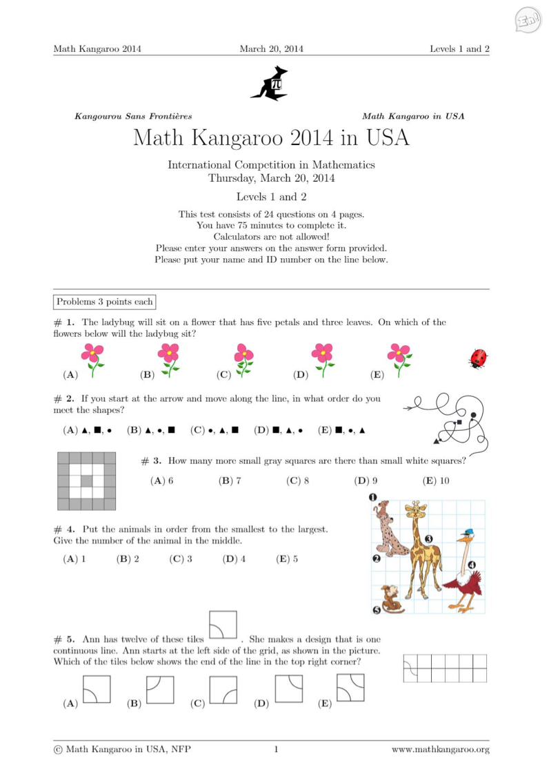 瓜分资源 | 袋鼠数学2014-2019年真题·Level 1-2