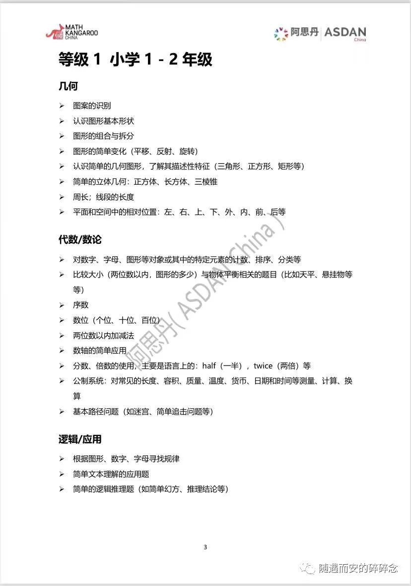 双减下的数学启蒙：袋鼠数学竞赛（附level1考点及例题）