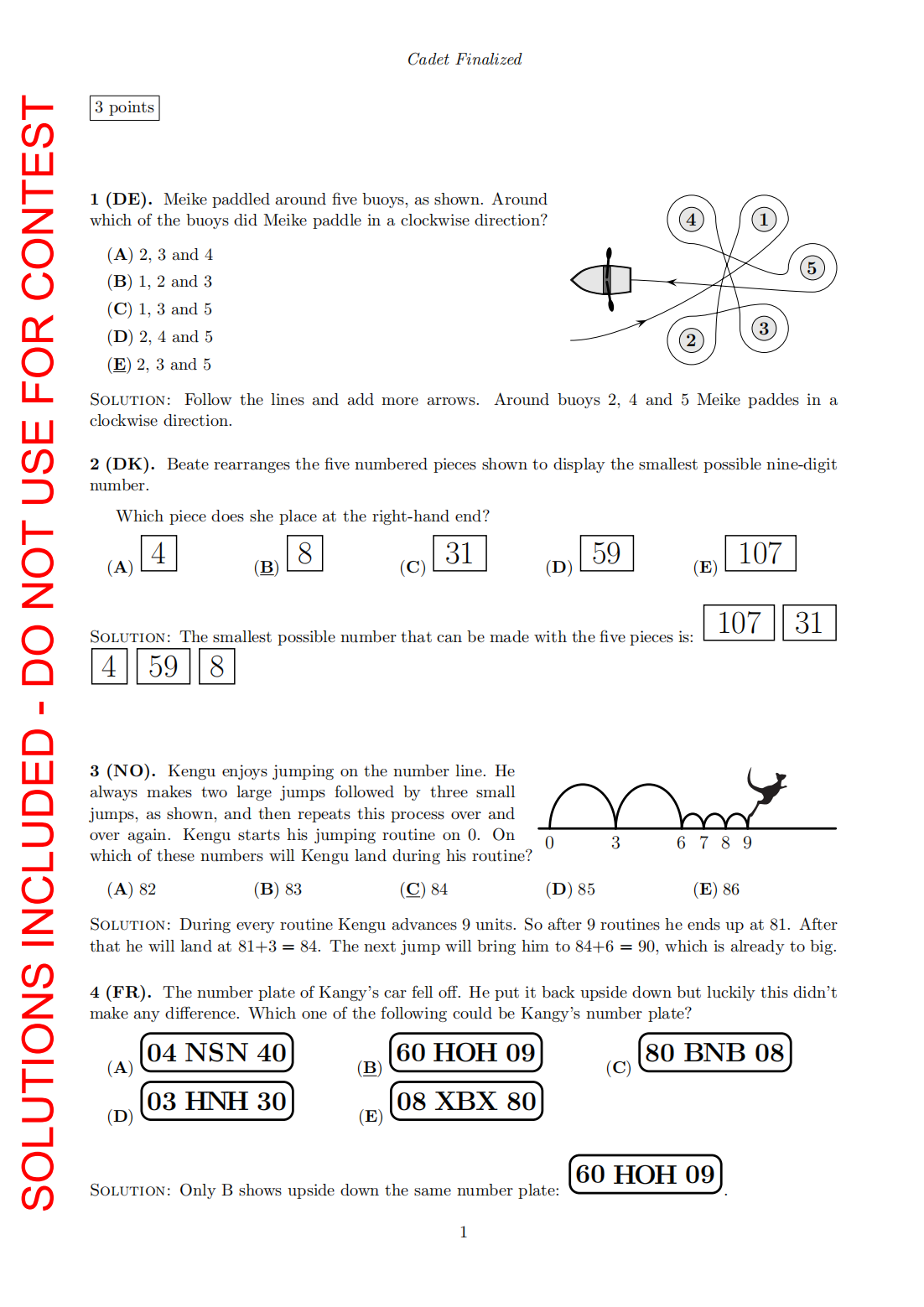 袋鼠数学Level 4-Cadet-Solutions
