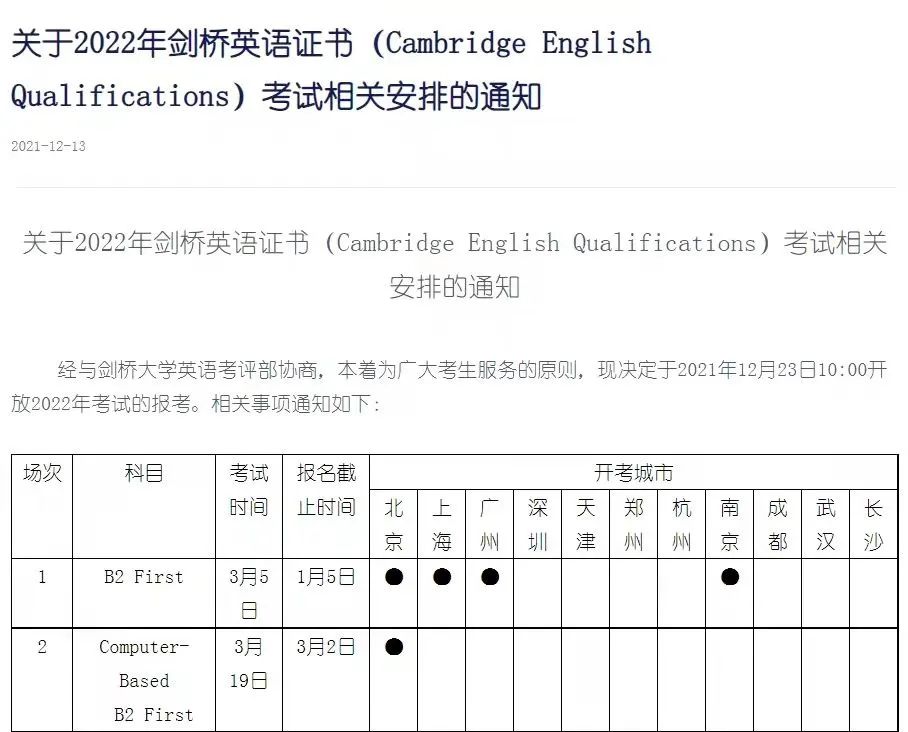 官宣：2022年剑桥KET/PET/FCE考试安排！
