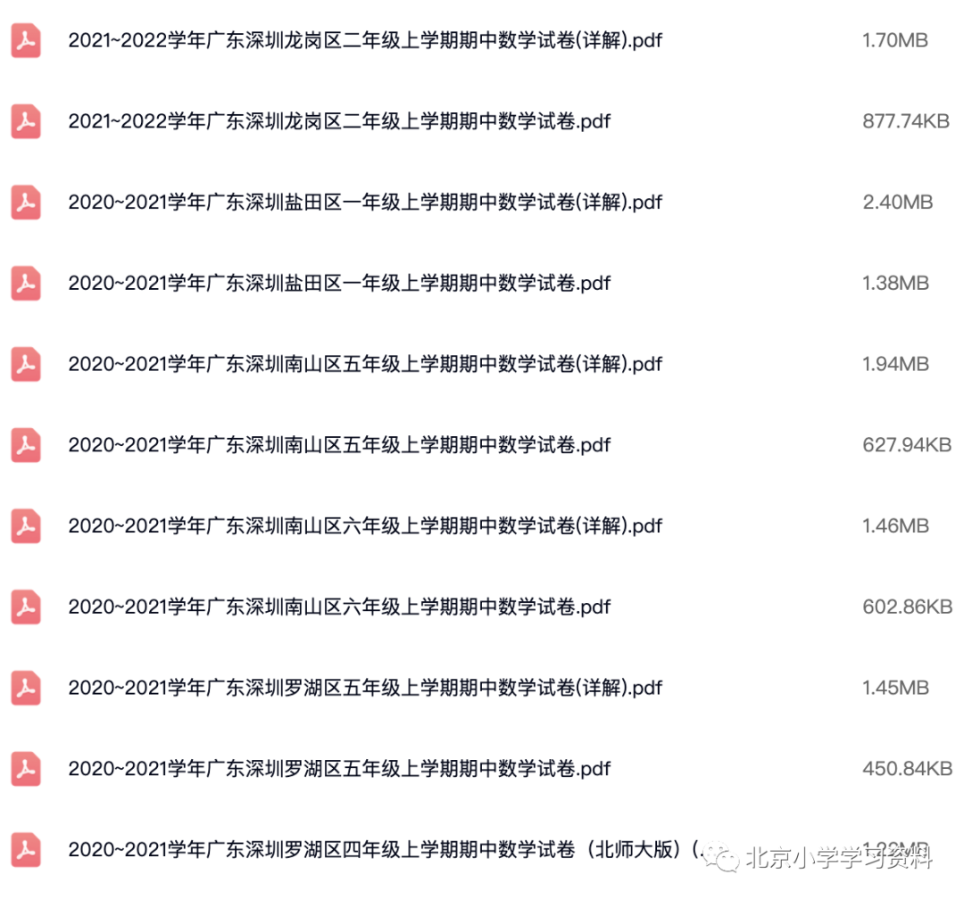 2020~2021学年广东深圳各区1-6年级上学期期中数学试卷及详解.pdf