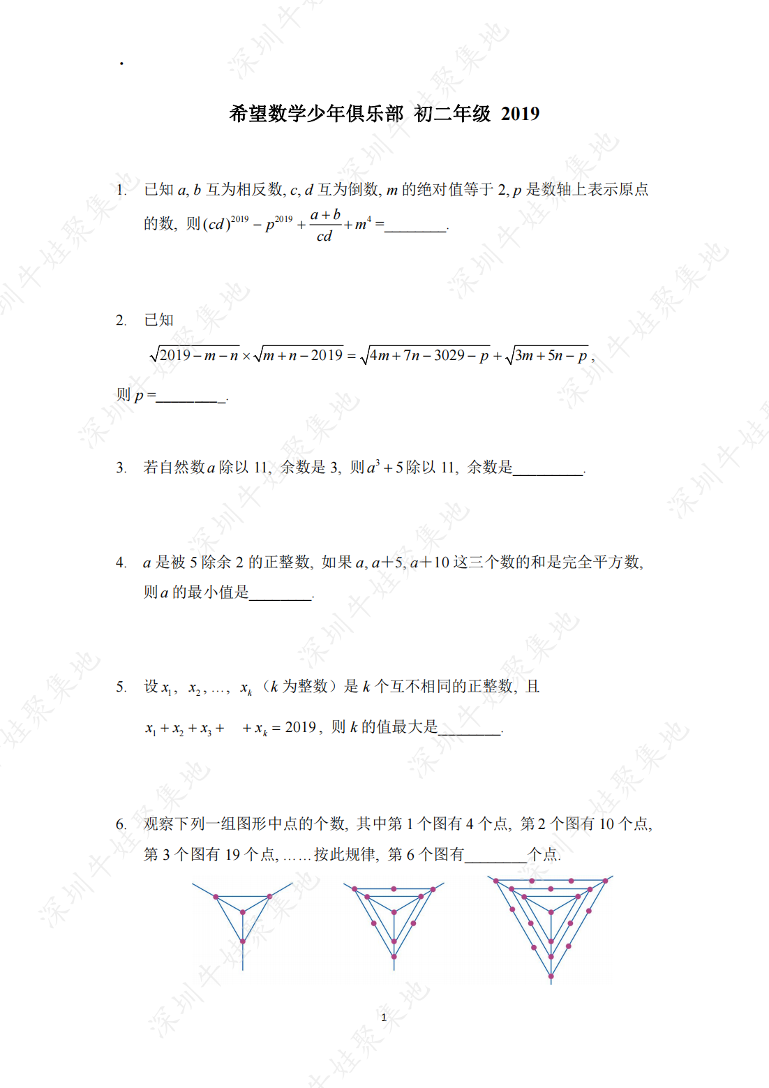 希望数学少年俱乐部 初二年级 2019