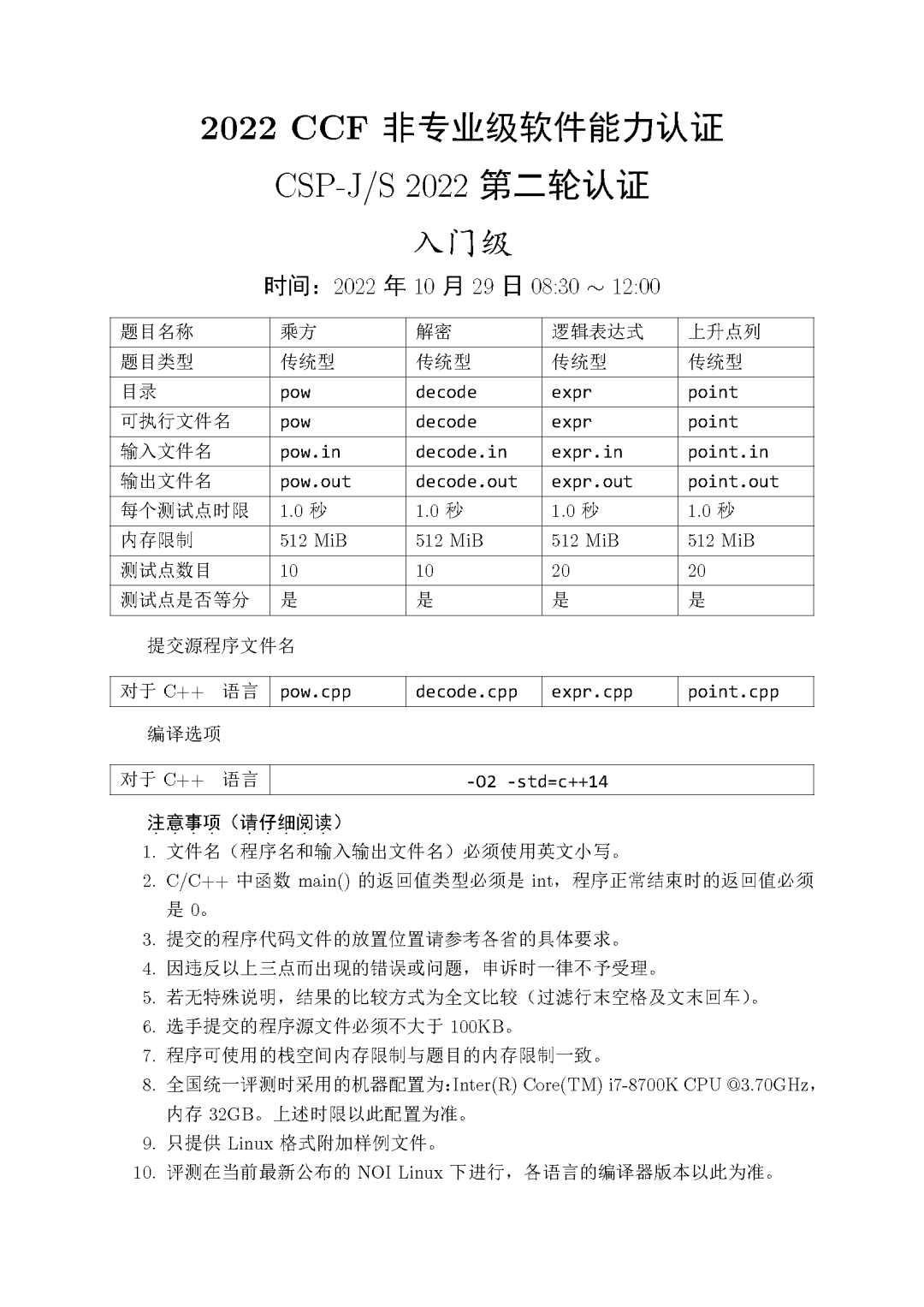 2022 CCF非专业级软件能力认证CSP-J2试题