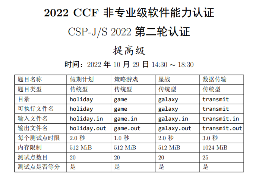 2022 CCF非专业级软件能力认证CSP-S2试题