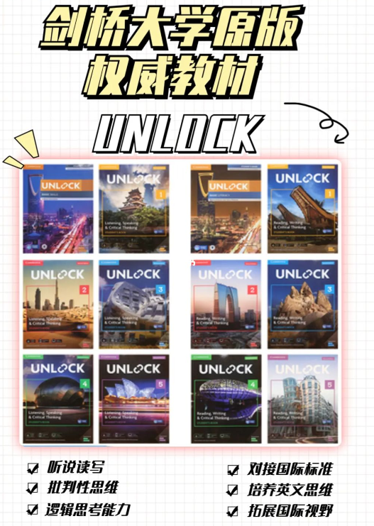 剑桥大学原版教材unlock(听说+读写+视频+音频+教师书)