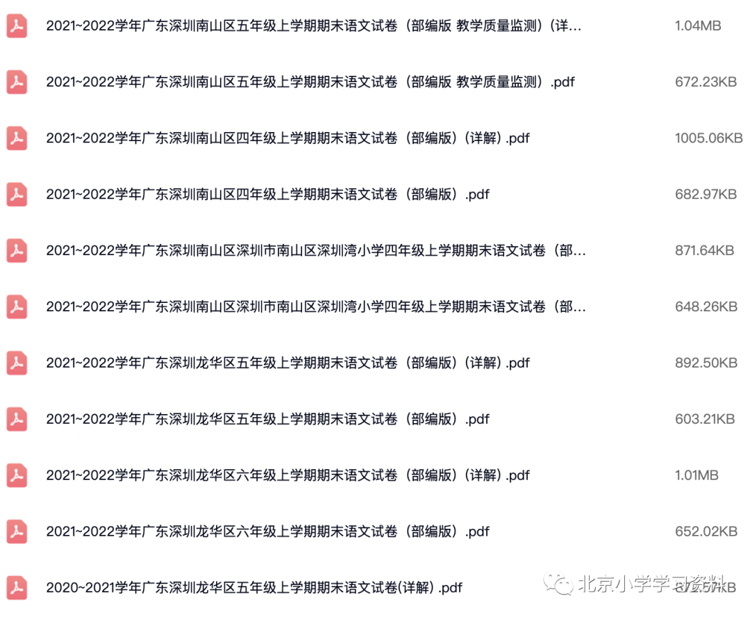 2020~2022学年广东深圳各区1-6年级上学期期末语文试卷及详解.pdf