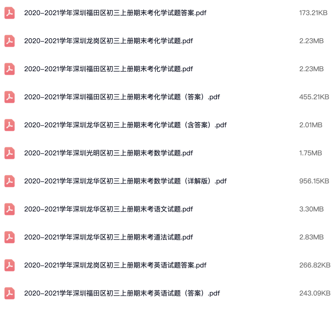 2020~2021学年深圳各区初三上学期期末试卷(详解).pdf