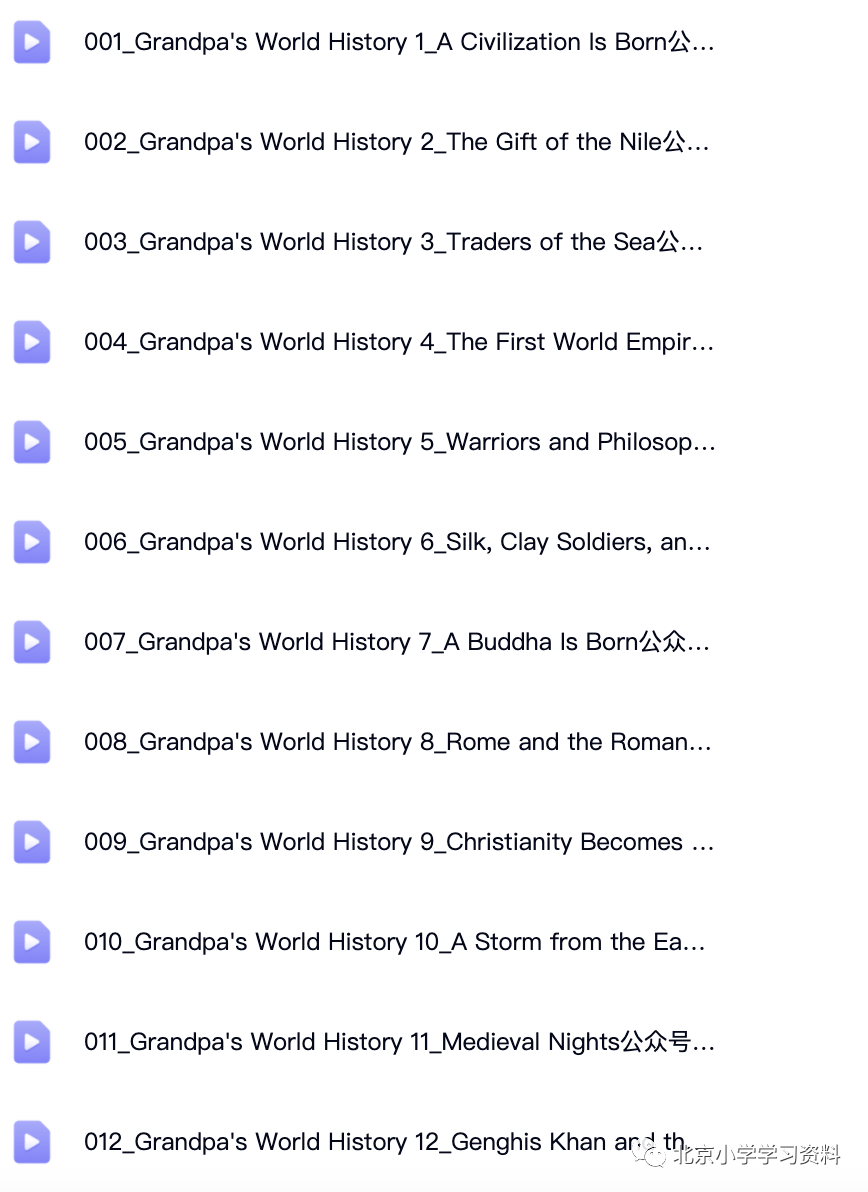 Grandpa\s World History听爷爷讲历史故事20篇（视频+音频+故事书+生词+测试+文本）