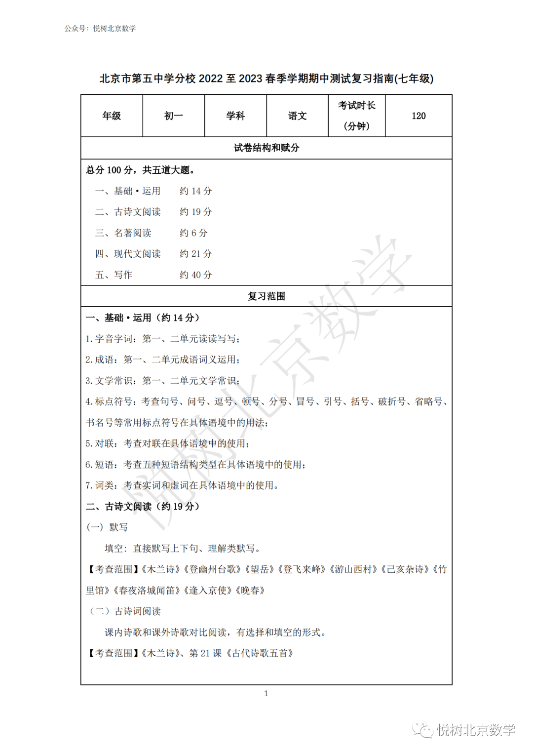 2023.4北京市第五中学初一七年级（下册）数学期中测试复习指南