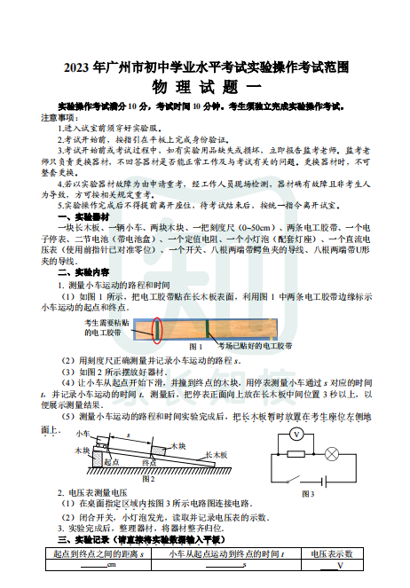 重磅！2023年广州市初中物理化学生物学实验操作考试范围公布！