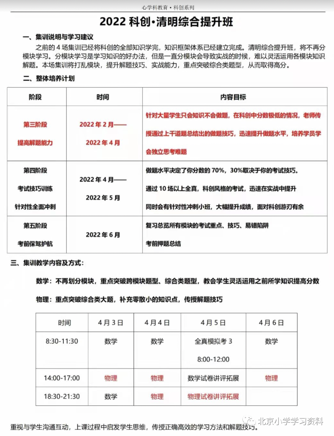 心学科2022年科创清明物理综合提升班