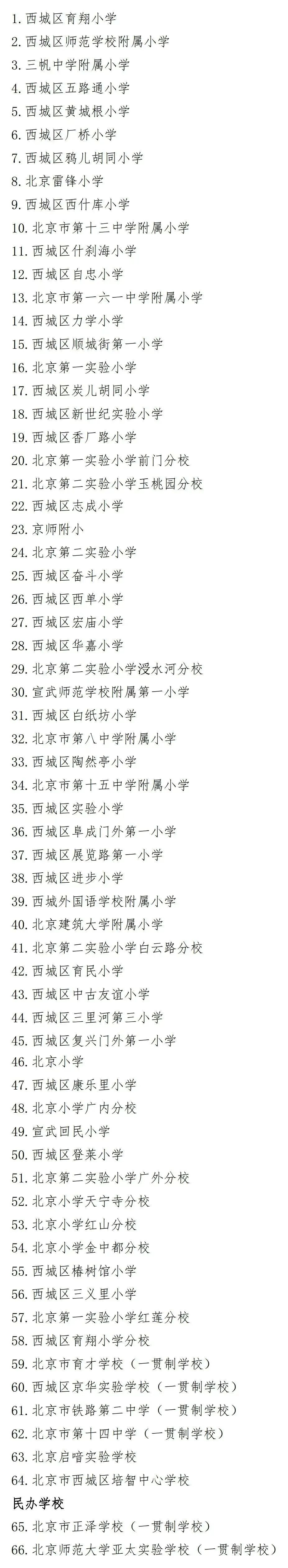 官方最新发布！西城区小学学区划分表！全区招生、民办招生学校名单！