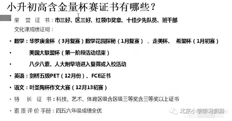 小升初含金量较高的杯赛证书